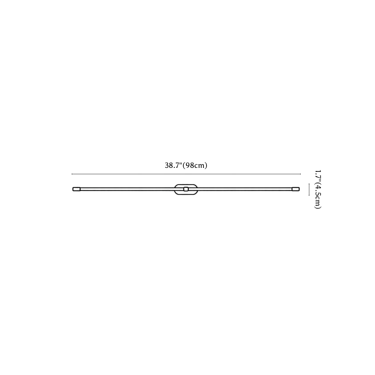Clérachic wall light dimension drawing, 2 of 2, every measurement marked in centimetres and inches.