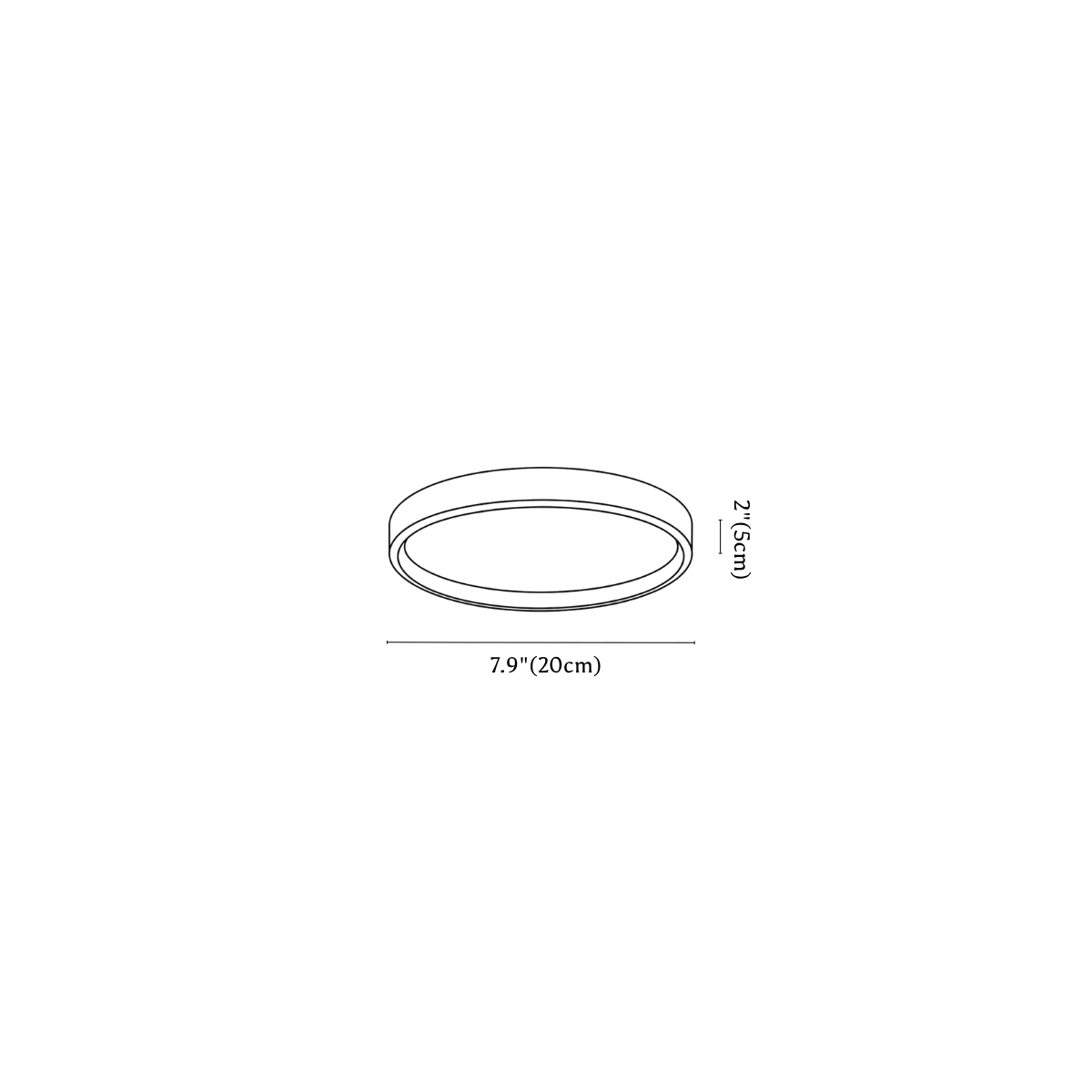 Clérachic ceiling light dimension drawing, 1 of 6, every measurement marked in centimetres and inches.