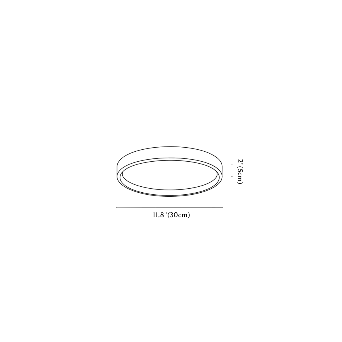 Clérachic ceiling light dimension drawing, 2 of 6, every measurement marked in centimetres and inches.