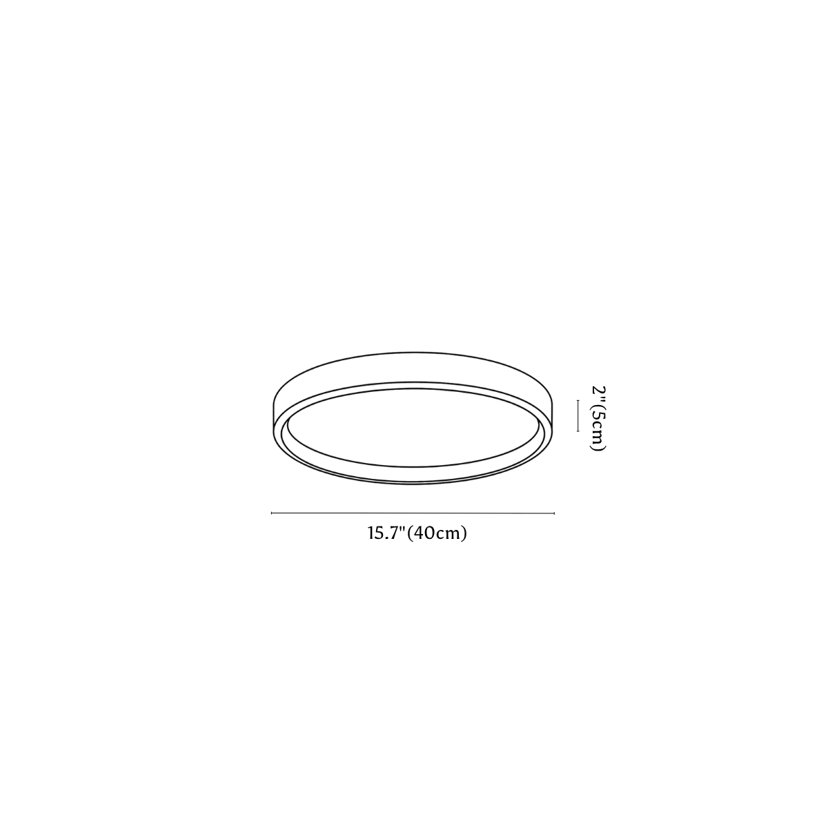 Clérachic ceiling light dimension drawing, 3 of 6, every measurement marked in centimetres and inches.