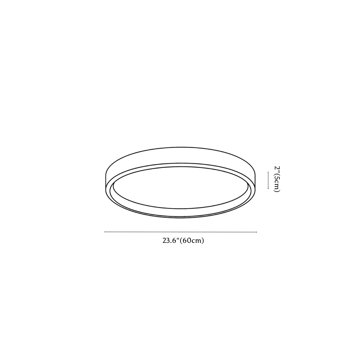 Clérachic ceiling light dimension drawing, 5 of 6, every measurement marked in centimetres and inches.