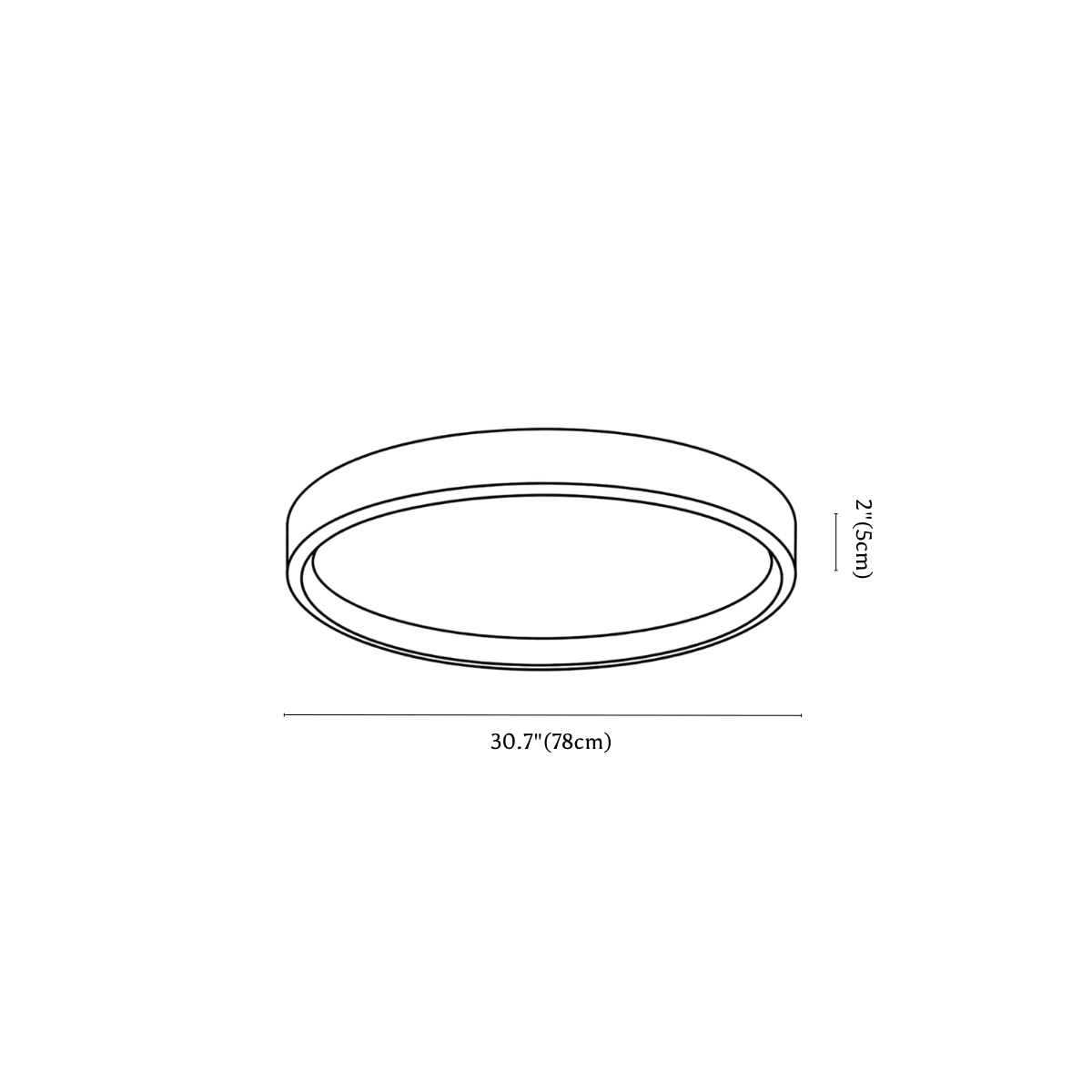 Clérachic ceiling light dimension drawing, 6 of 6, every measurement marked in centimetres and inches.