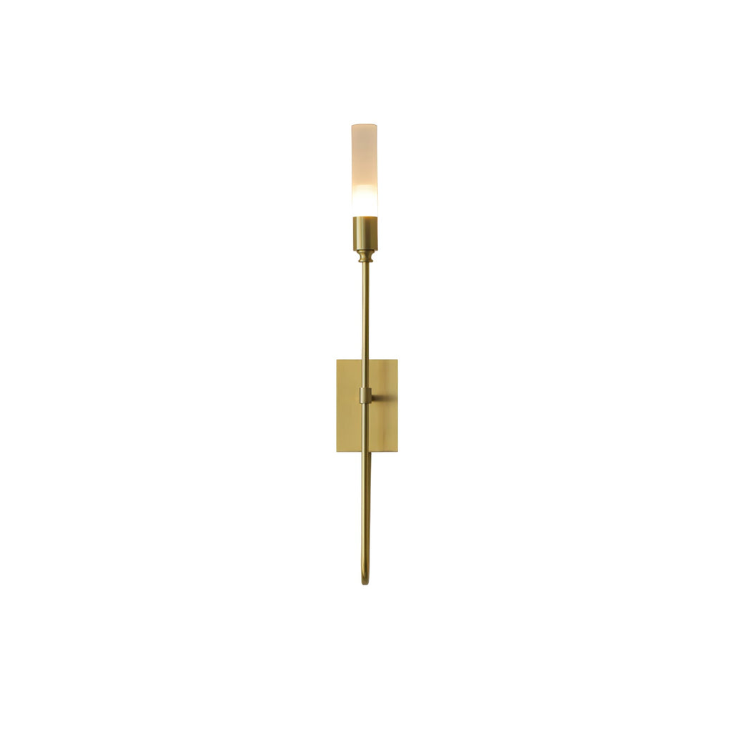 Single-light Clérachic sconce in brass on a white background, with a long straight arm below a small rectangular plate.