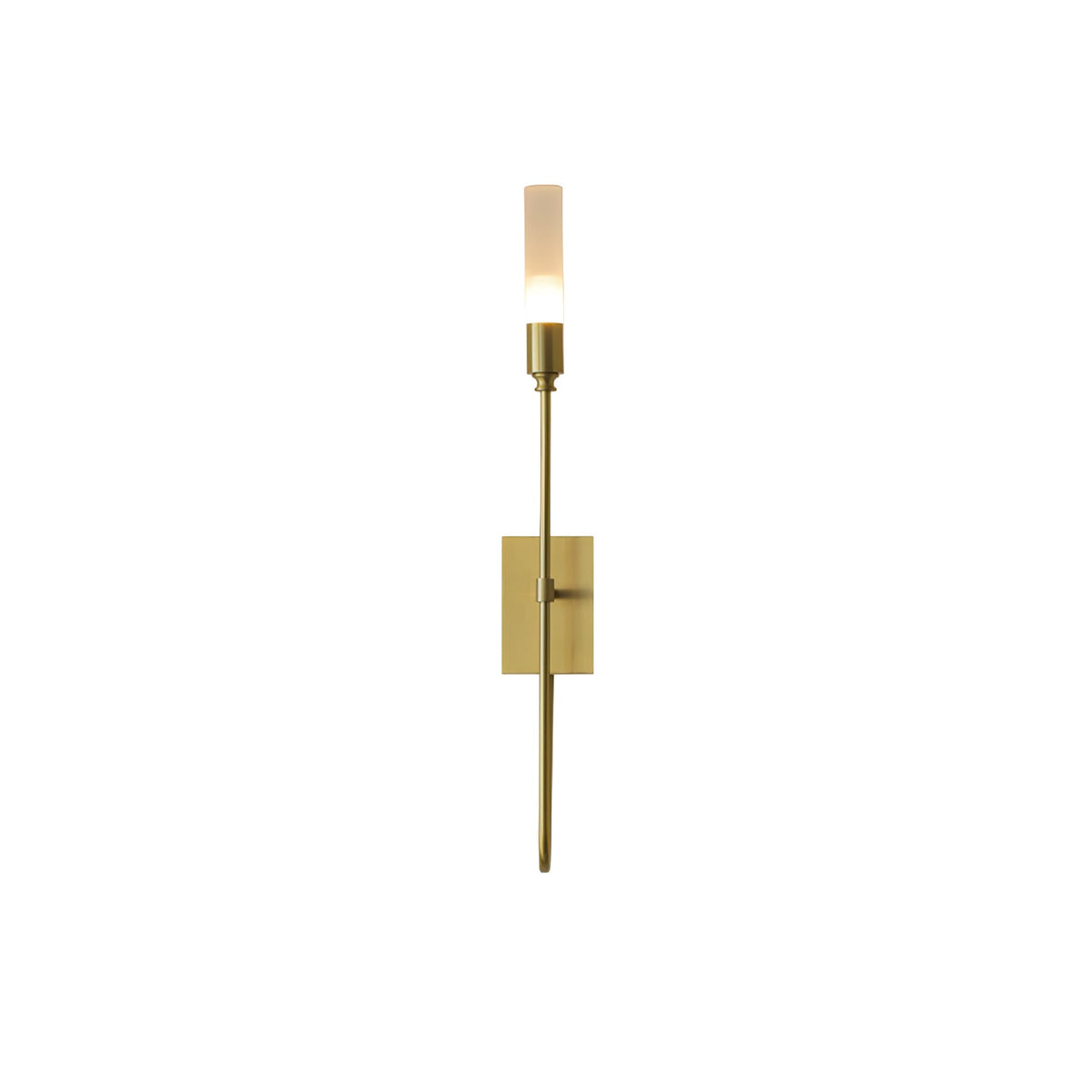Single-light Clérachic sconce in brass on a white background, with a long straight arm below a small rectangular plate.