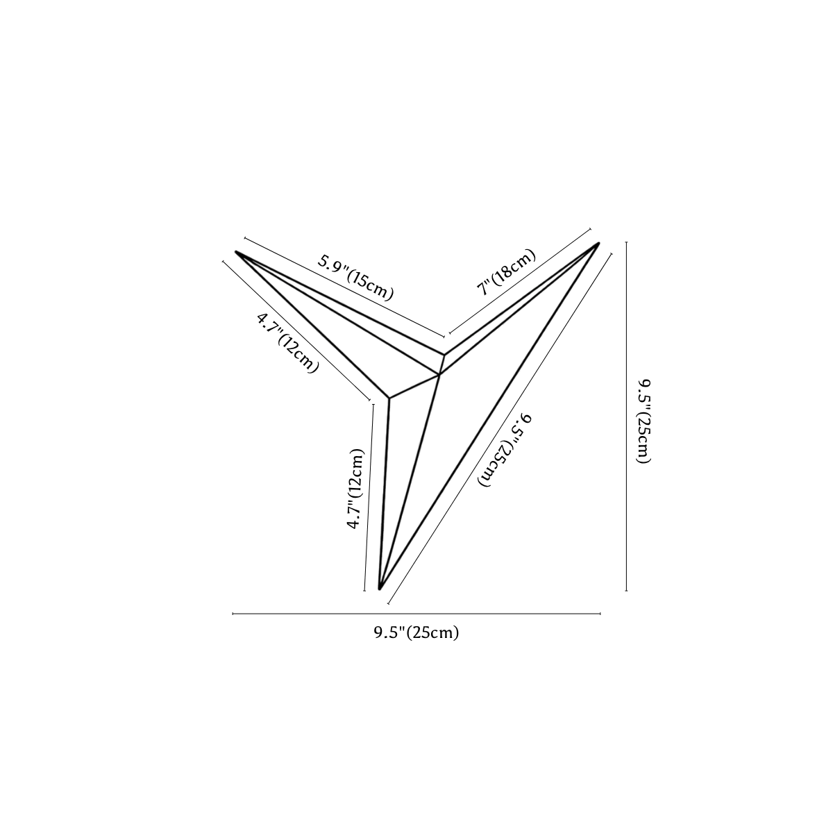 Clérachic wall light dimension drawing, every measurement marked in centimetres and inches.