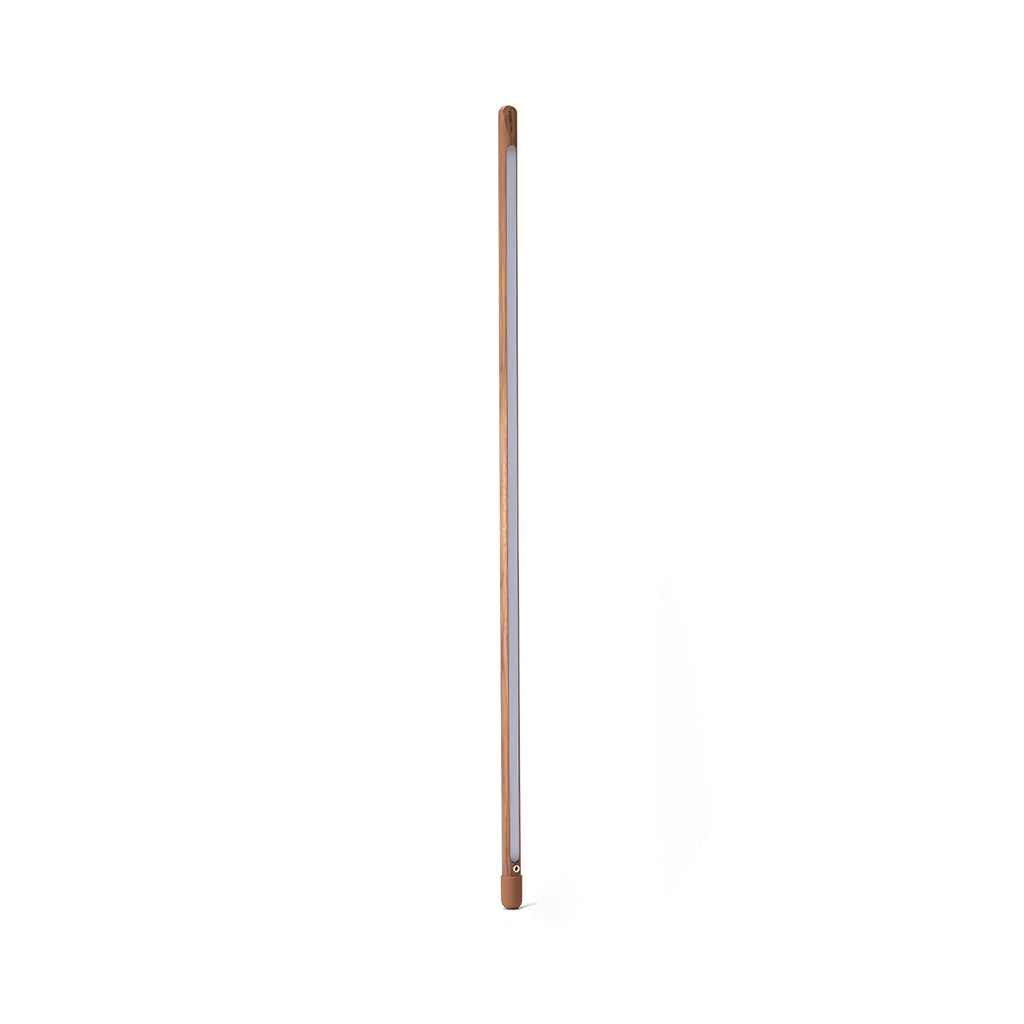 Slim walnut-colour Clérachic floor lamp with a frosted light strip, shown full length on a white background.