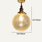 Clérachic round crackle-glass pendant on a twisted cord with a dark metal holder, 15 cm wide and 17 cm high.