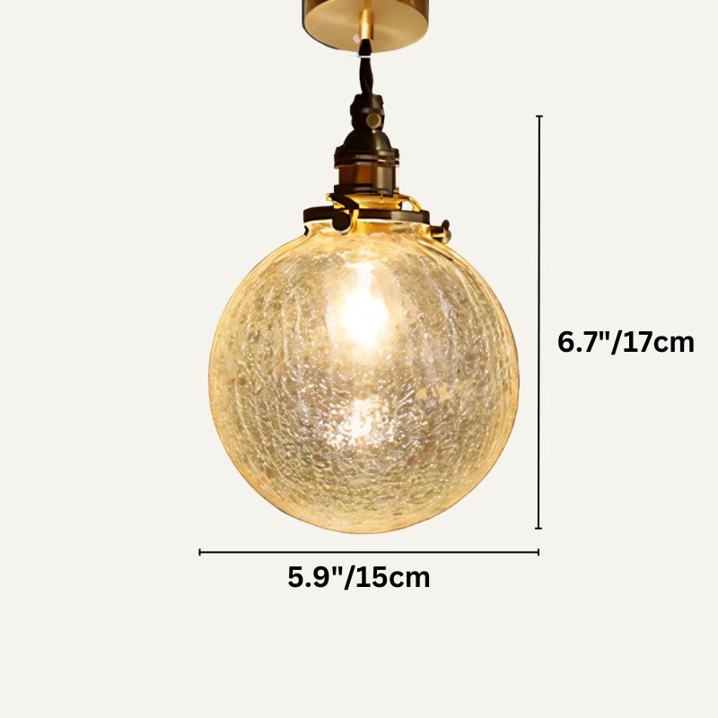 Clérachic round crackle-glass pendant on a twisted cord with a dark metal holder, 15 cm wide and 17 cm high.