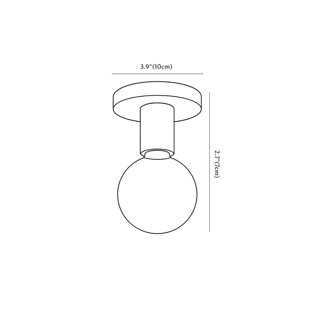 Clérachic ceiling light dimension drawing, every measurement marked in centimetres and inches.