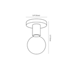 Clérachic ceiling light dimension drawing, every measurement marked in centimetres and inches.