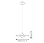 Dimension drawing of this Clérachic pendant, with its 12 cm height and 35 cm diameter marked.