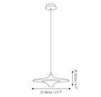 Dimension drawing of this Clérachic pendant, with its 12 cm height and 45 cm diameter marked.