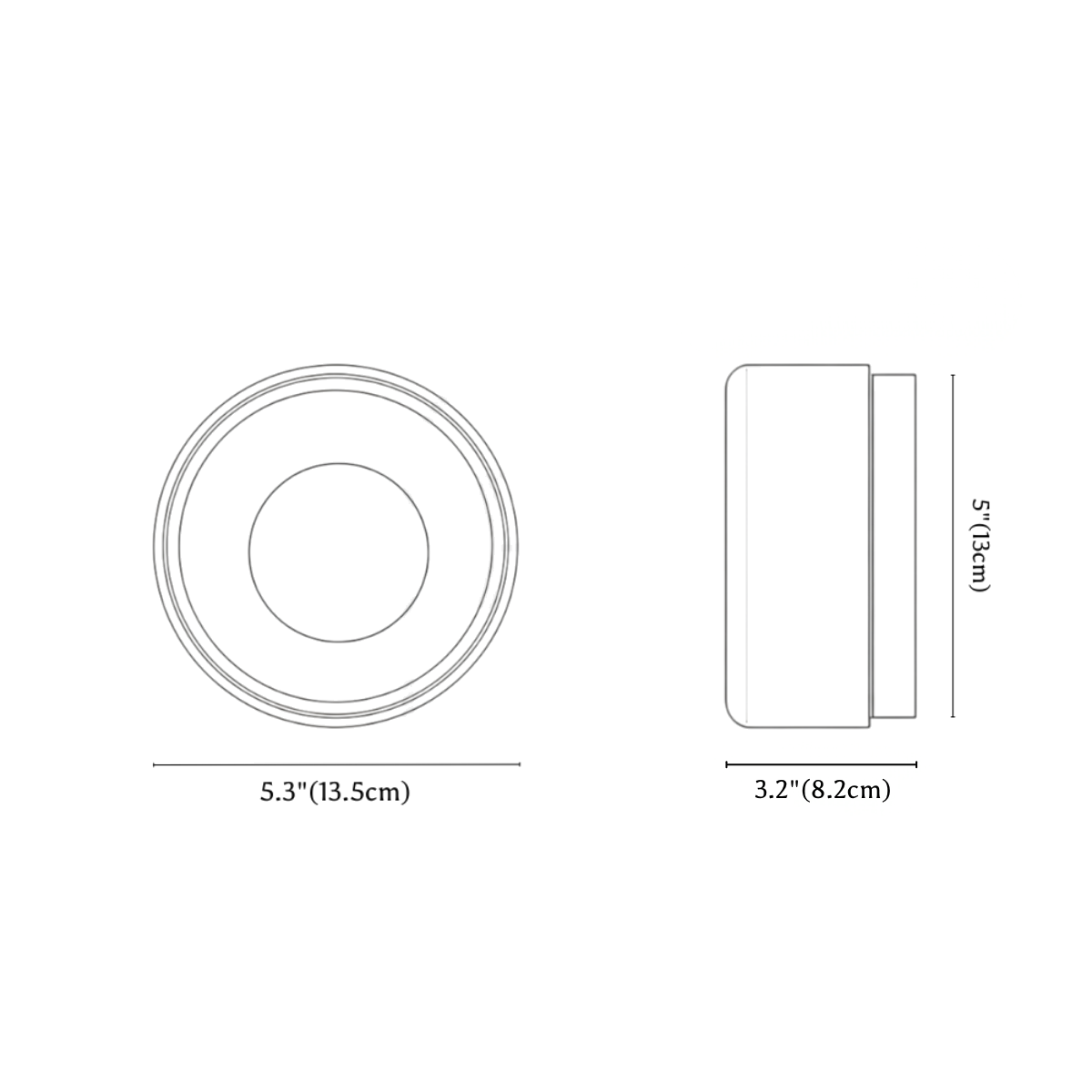 Clérachic wall light dimension drawing, every measurement marked in centimetres and inches.