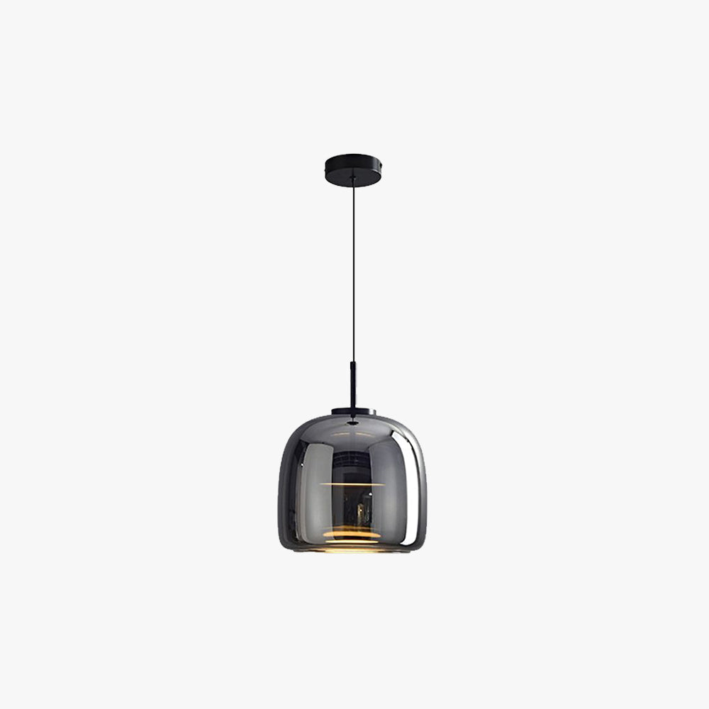 Single Clérachic smoke gray glass dome pendant shown against white with its full cord drop and round black ceiling canopy.