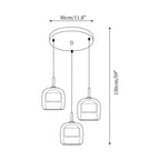 Dimension drawing of the Clérachic 3-head round cluster, canopy 30cm/11.8″ across with the same 150cm/59″ cord drop.
