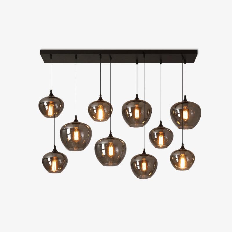 The same ten-globe Clérachic pendant with smoke glass shades under a black canopy, on a clean white backdrop.
