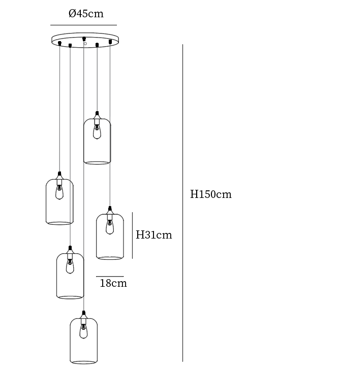 Clérachic light dimension drawing, 2 of 5, every measurement marked in centimetres.