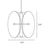 Dimension drawing of this Clérachic pendant seen from the front, with its height and width marked.