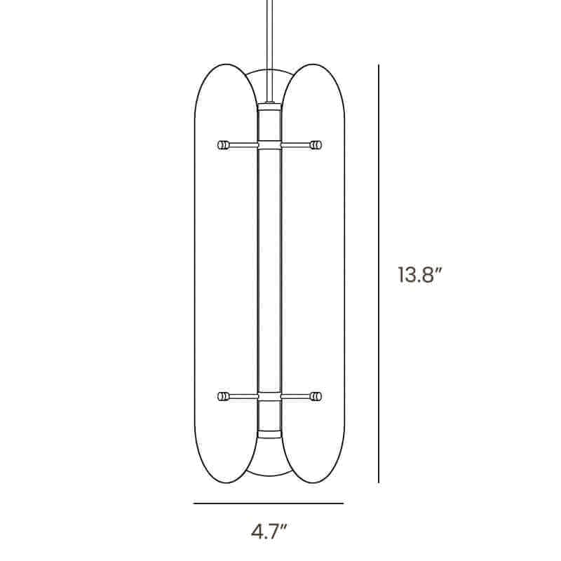 Dimension drawing of this Clérachic pendant seen from the side, with its height and depth marked.
