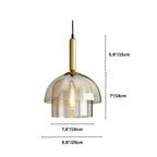 Clérachic two-tier smoked glass pendant on a brass stem, shown on white with dimension lines for stem, height and shade widths.