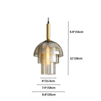 Clérachic three-tier smoked glass pendant on a brass stem, shown on white with dimension lines for stem, height and each tier.
