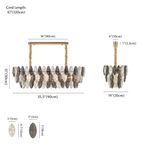 Clérachic chandelier dimension drawing, Oval, 90 cm × 35 cm × 30 cm, every measurement marked in centimetres and inches.