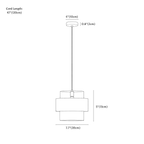 Clérachic pendant light dimension drawing, every measurement marked in centimetres and inches.