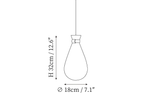 Dimension drawing of this Clérachic pendant, with its height of 32 cm and diameter of 18 cm marked.