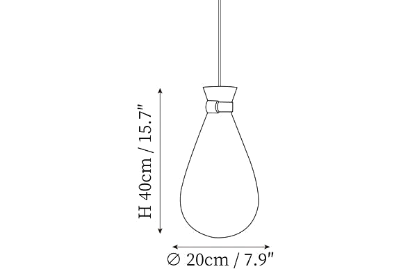Dimension drawing of this Clérachic pendant, with its height of 40 cm and diameter of 20 cm marked.