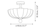 Dimension drawing of this Clérachic scalloped ceiling light, with its height and width marked.