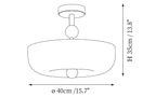 Dimension drawing of this Clérachic bowl-shaped ceiling light, with its height and width marked.