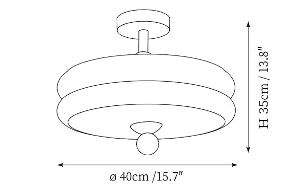 Dimension drawing of this Clérachic two-tier ceiling light, with its height and width marked.