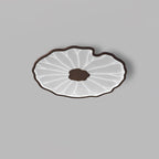 Clérachic ceiling light in dark walnut finish, framed closer with warm light fanning through the shade.