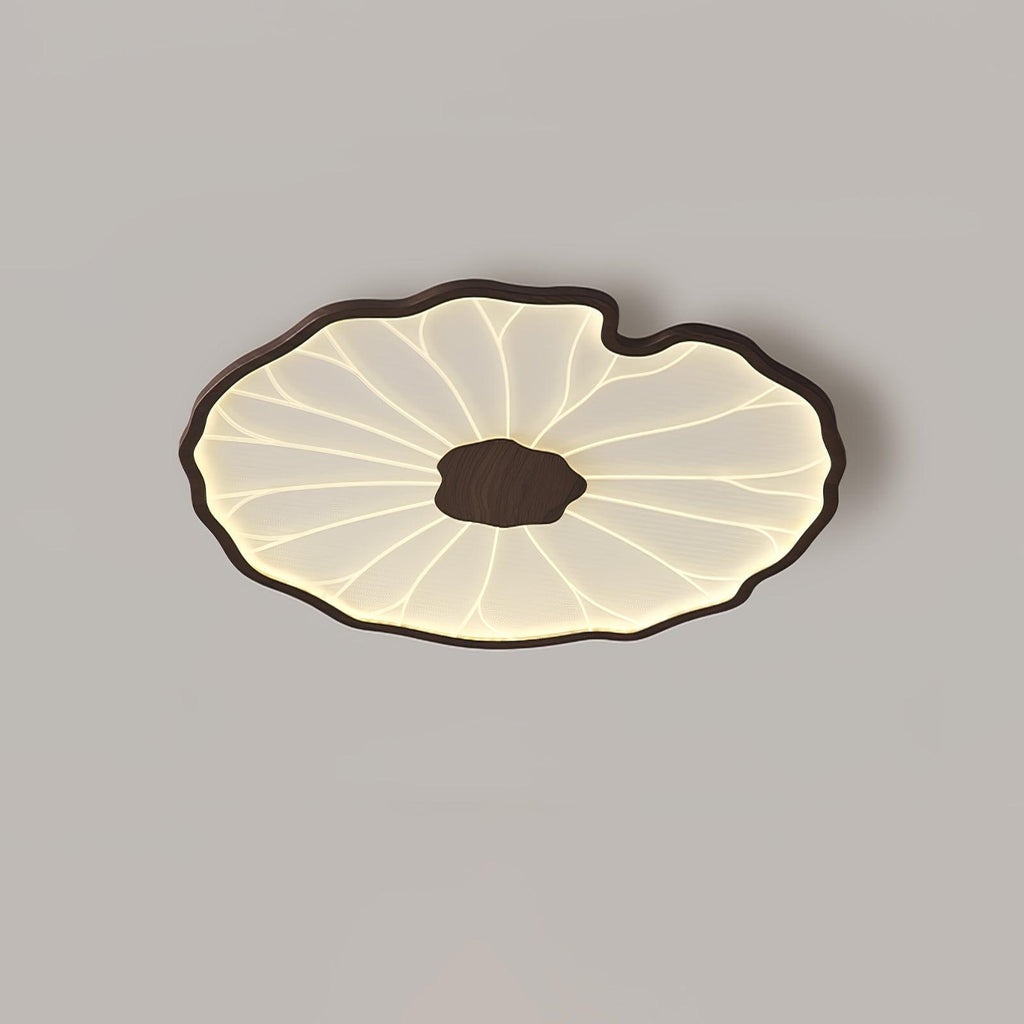 Clérachic ceiling light in dark walnut finish, its largest close-up crop showing the ribbed shade lit warm.