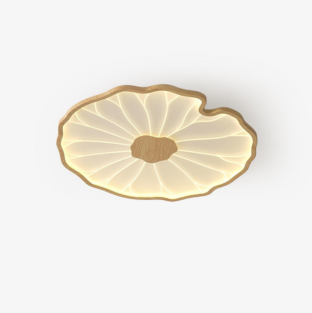 Clérachic ceiling light in light wood-grain finish, photographed on a plain white studio backdrop, lit warm.