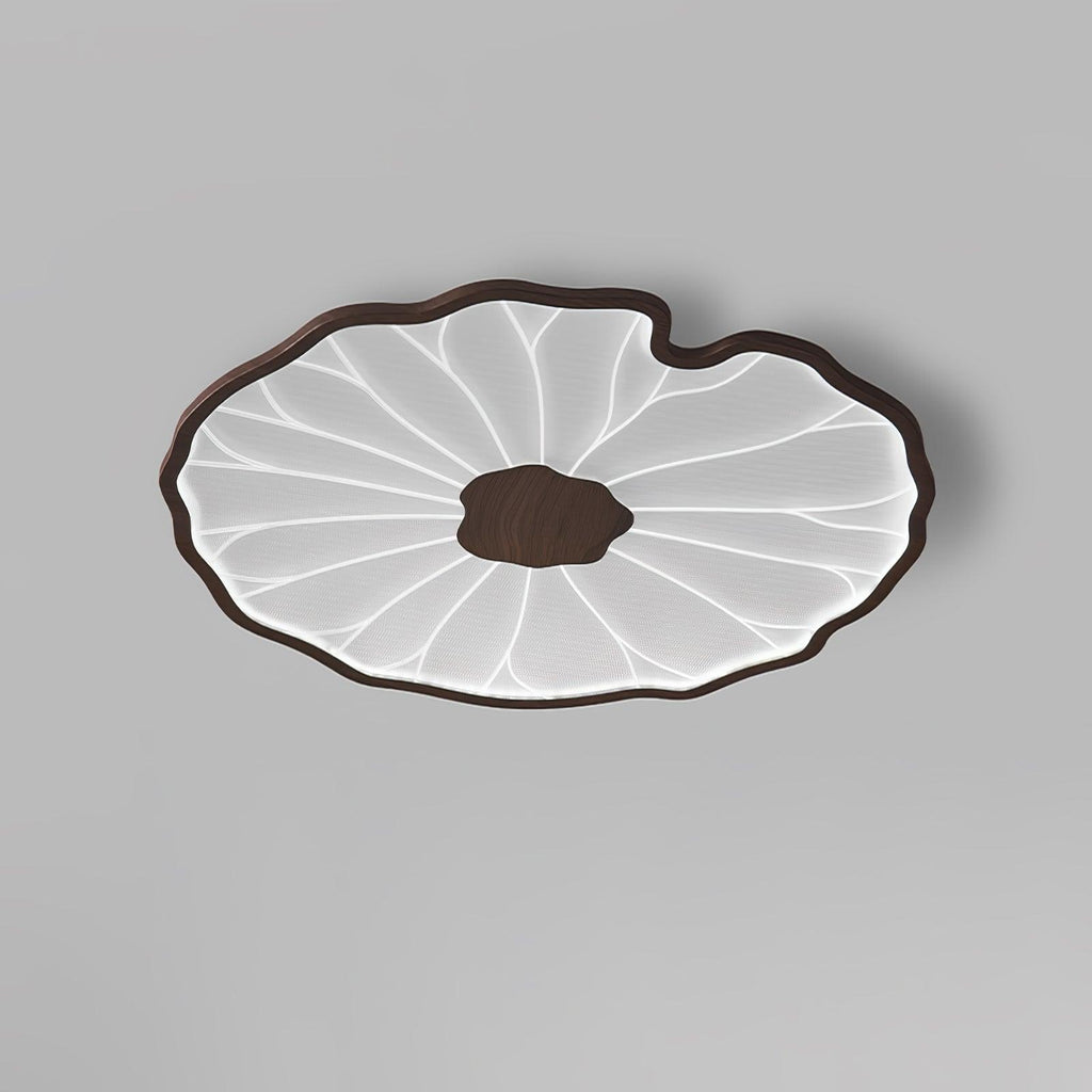Clérachic ceiling light in dark walnut finish, lit in cool white light for a brighter close-up view.