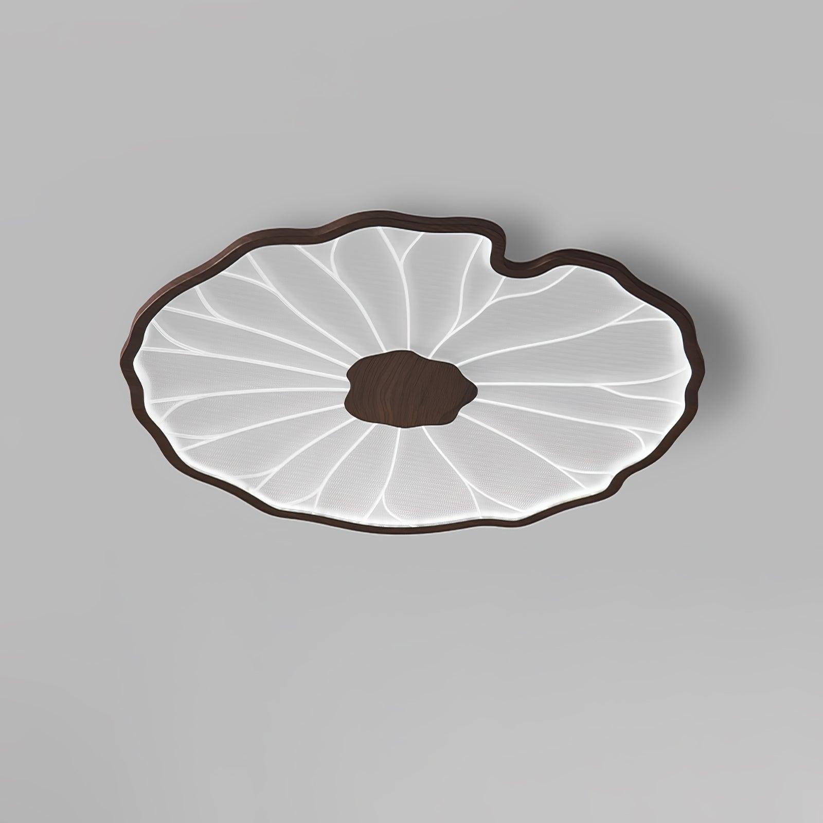 Clérachic ceiling light in dark walnut finish, lit in cool white light for a brighter close-up view.