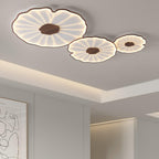 Clérachic three-shade ceiling light in dark walnut finish, viewed at an angle in a grey hallway corner.