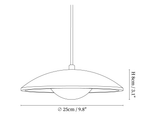 Dimension drawing of this Clérachic pendant, with its 25 cm width and 8 cm height marked.