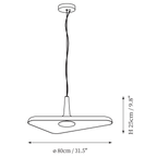 Dimension drawing of this Clérachic disc pendant, with its height and width marked.