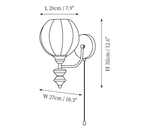 Clérachic wall light dimension drawing, 3 of 3, every measurement marked in centimetres and inches.