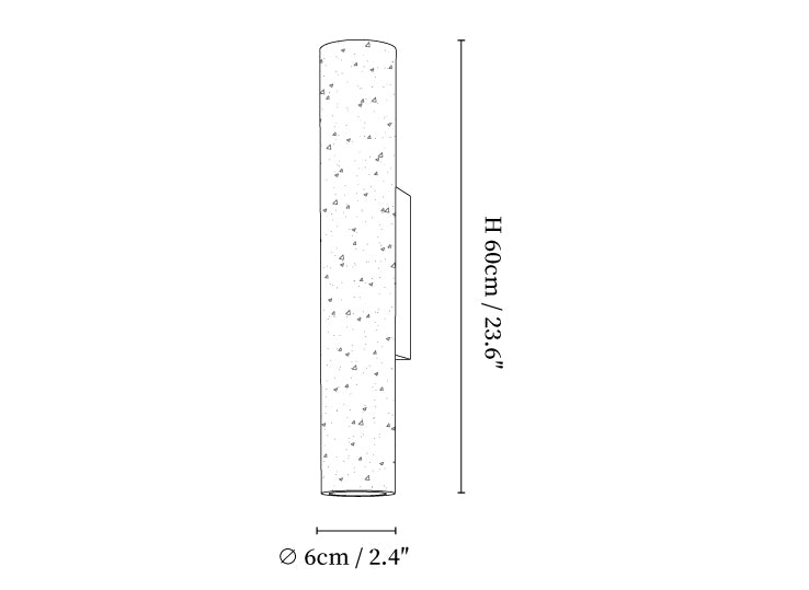 Dimension drawing of the solis column wall lamp, in outline against white.