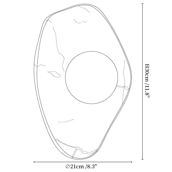 Dimension drawing of the soluna stone wall light, in outline against white.