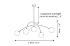 Second dimension drawing of this Clérachic chandelier, with its overall width, height and rod length marked.