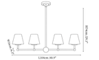 Clérachic chandelier dimension drawing, every measurement marked in centimetres and inches.