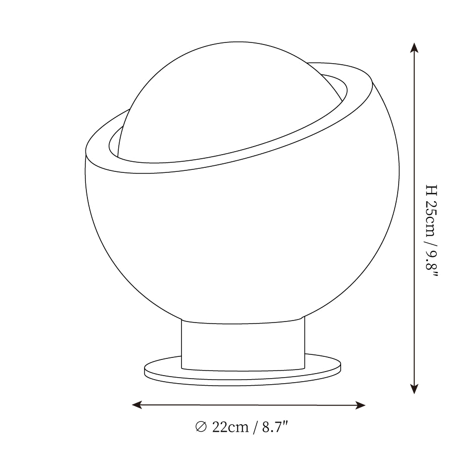 Dimension drawing of this Clérachic table lamp in the smaller size, with its height and width marked.