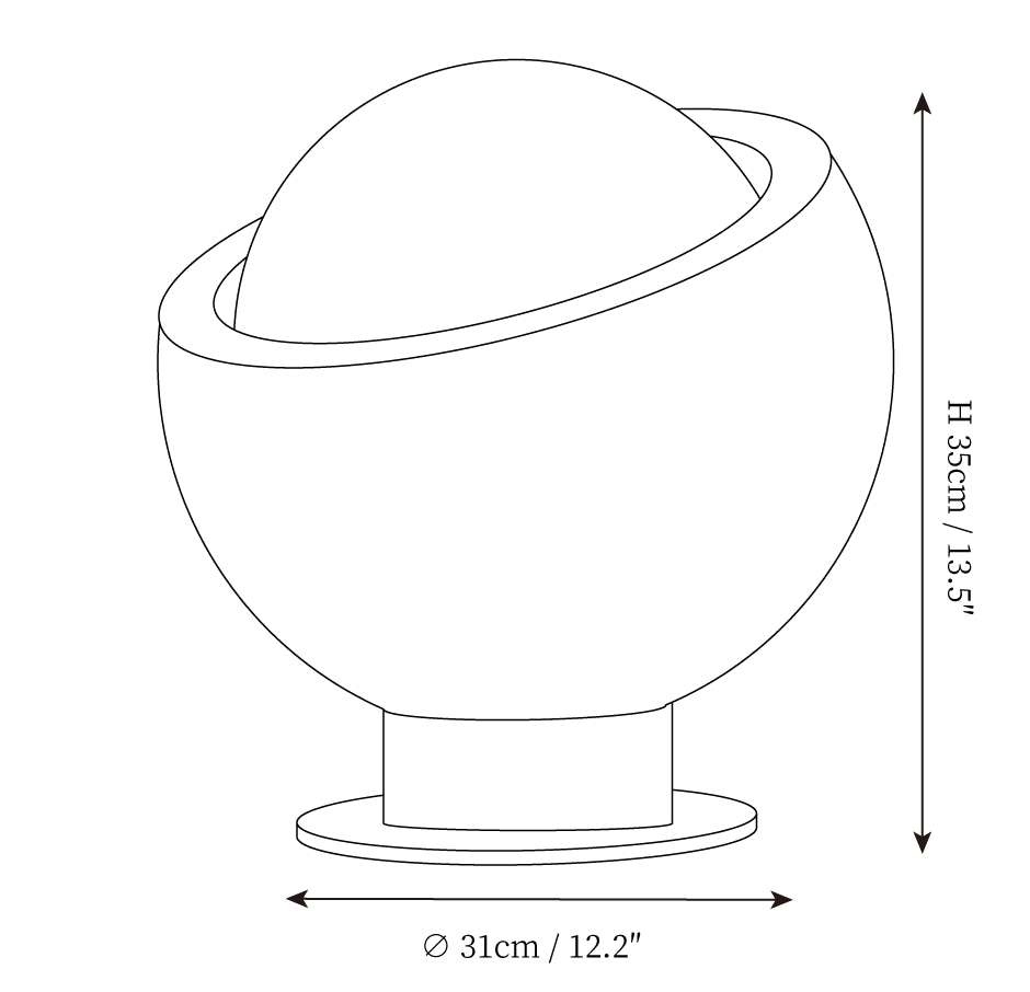 Dimension drawing of this Clérachic table lamp in the larger size, with its height and width marked.