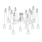 Line drawing of a fifteen-head layout of this Clérachic pendant, with bulbs hanging at many different heights.