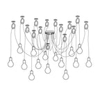 Line drawing of a layout of this Clérachic pendant with many more bulbs, drawn from the front on white.
