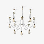 Eight bulbs hang from copper-toned hook rings and a central canopy on a clean white backdrop, this Clérachic pendant seen from the front.